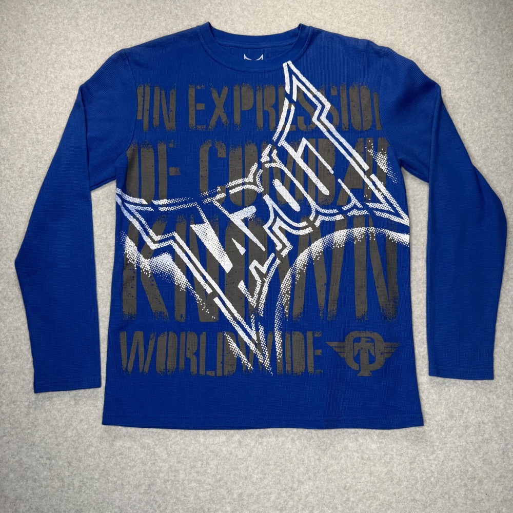 Tapout Waffle Knit Thermal Women XL Blue MMA Graphic Long Sleeve Shirt